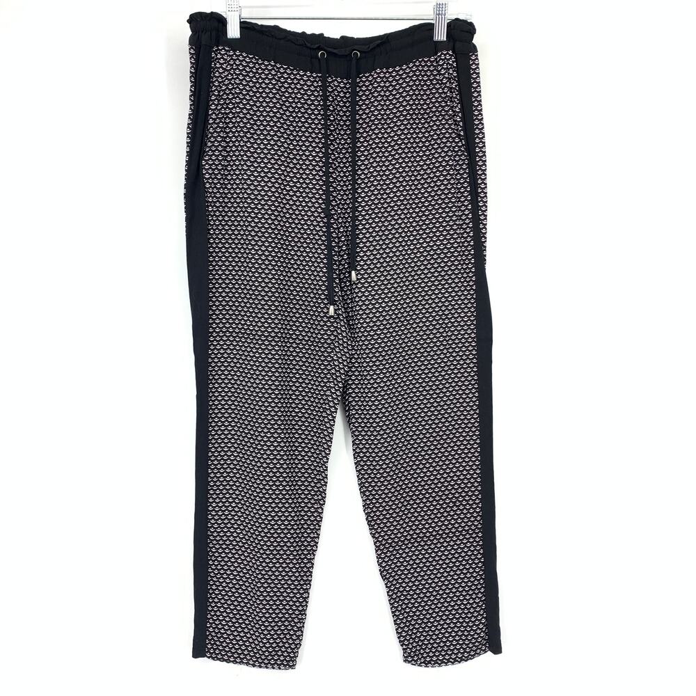 Splendid Casual Pull On Drawstring Waist Pants Womens Sz M Black White Print